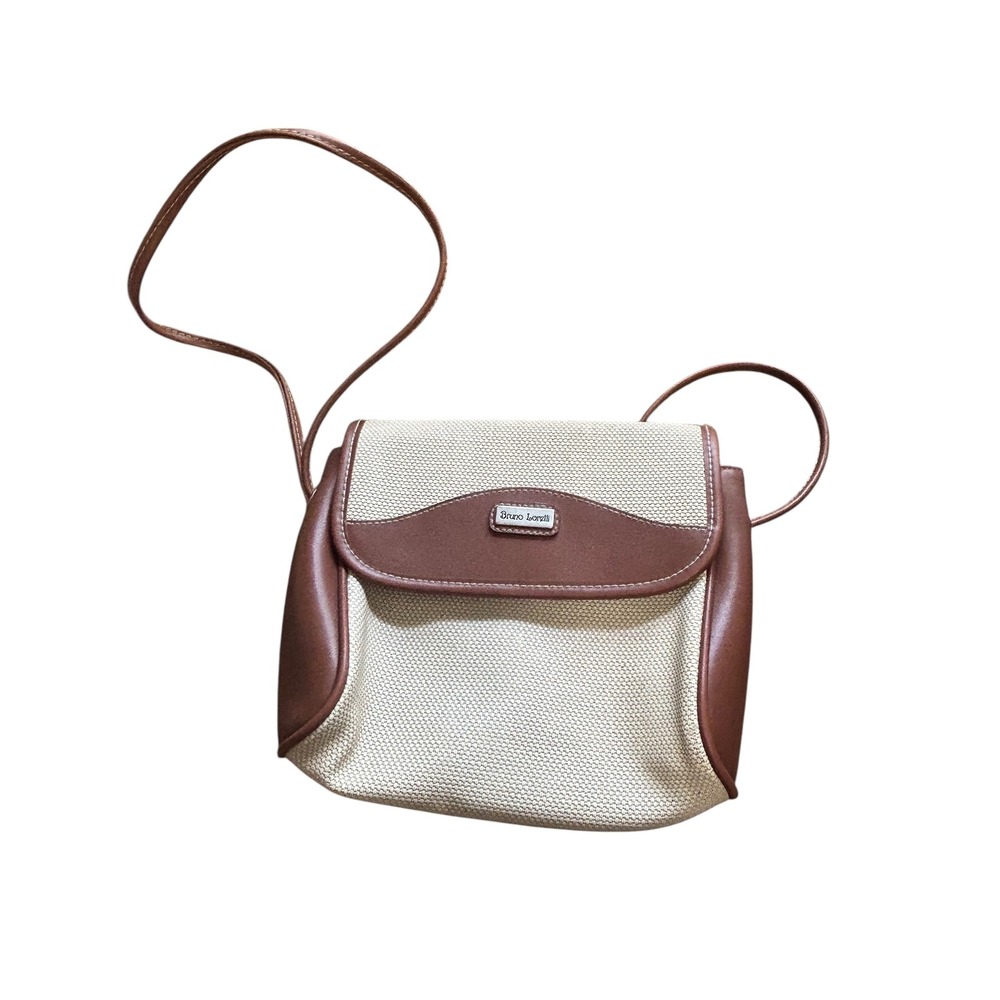 Bruno Lorelli Crossbody Bag Purse Beige Brown Small Magnetic Closure Womens